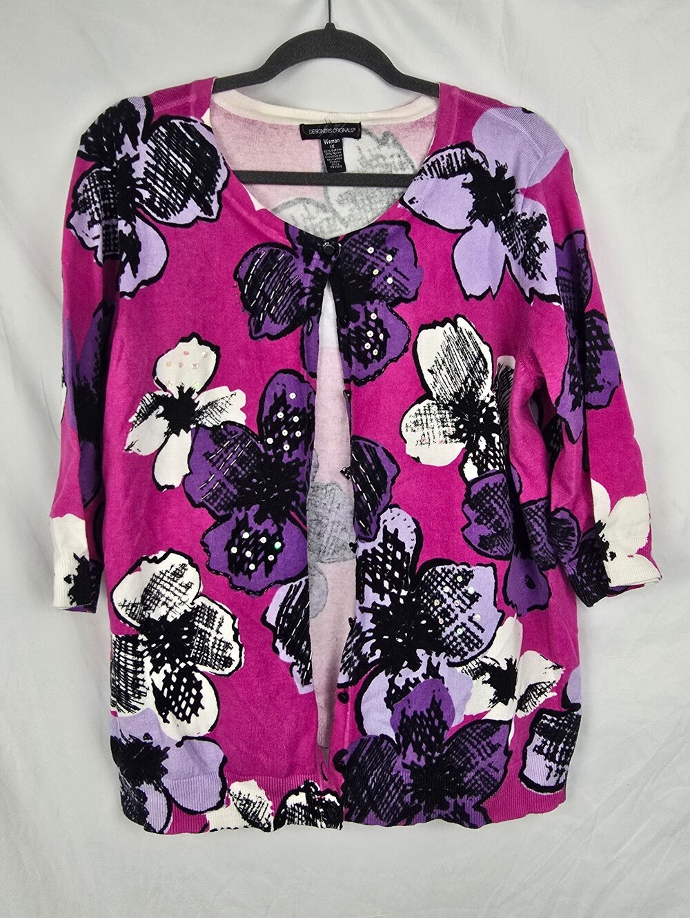 Designers Originals Woman Floral Bohemian Sequined Lightweight Cardigan sz 1X